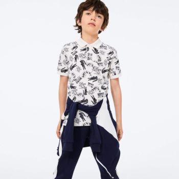 Lacoste All-Over Croc Print Cotton Petit Piqué Polo - Polo Dětské Bílé / Tmavě Blankyt Blankyt | CZ-